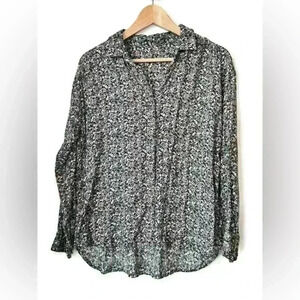 Womens Floral  Pattern Blue Pink Long Sleeve Button Down Grandmacore Shirt Small